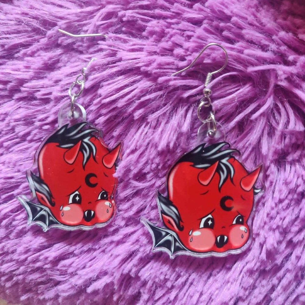 Spooky kewpie devil baby earrings